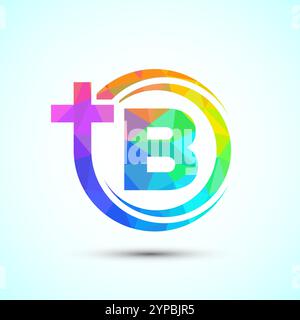 Alfabeto inglese con simbolo a croce. La croce del logo di Gesù per la chiesa cristiana Illustrazione Vettoriale