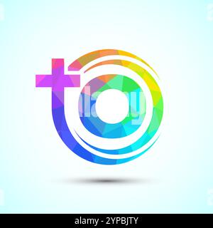 Alfabeto inglese con simbolo a croce. La croce del logo di Gesù per la chiesa cristiana Illustrazione Vettoriale