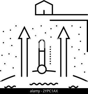 illustrazione del vettore dell'icona della linea di energia geotermica di riscaldamento Illustrazione Vettoriale