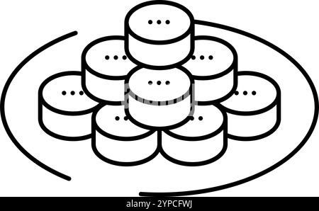 illustrazione vettoriale dell'icona della linea della cucina coreana dei rulli kimbap Illustrazione Vettoriale