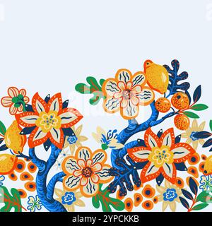 Bordo con fiori e limoni vivaci e semplici. Vettore. Illustrazione Vettoriale