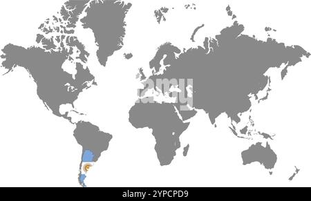 Argentina in Mappa del mondo, Mappa del mondo, Mappa geografica, Mappa Argentina, linea di confine Argentina, Asia, Africa, Europa, Nord America, Sud America, Australia Illustrazione Vettoriale