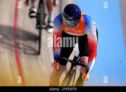 Apeldoorn, Paesi Bassi. 29 novembre 2024. APELDOORN, PAESI BASSI - NOVEMBRE 29: Peet dei Paesi Bassi durante la seconda fase della UCI Track Champions League ad Omnisport il 29 novembre 2024 ad Apeldoorn, Paesi Bassi. (Foto di Peter Lous/Agenzia BSR) credito: Agenzia BSR/Alamy Live News Foto Stock