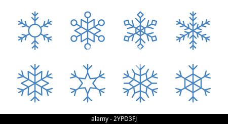collezione di icone dei fiocchi di neve. Vettore delle icone dei fiocchi di neve. set di icone della neve della stagione invernale Illustrazione Vettoriale