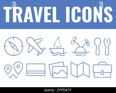 Le icone di viaggio impostano il vettore. icone delle vacanze di viaggio Illustrazione Vettoriale