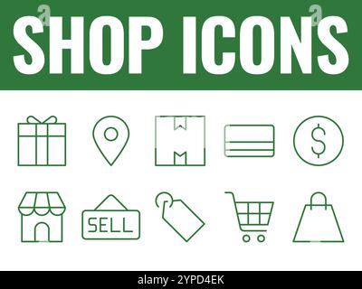 Le icone del negozio impostano il vettore. acquista il set di icone vettoriali di e-commerce Illustrazione Vettoriale