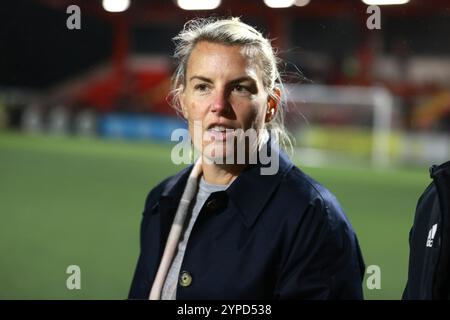 L'allenatore dell'Irlanda del Nord Tanya Oxtoby prima della partita di andata delle qualificazioni al campionato europeo di calcio femminile 2025 disputata a Inver Park, Larne. Data foto: Venerdì 29 novembre 2024. Foto Stock