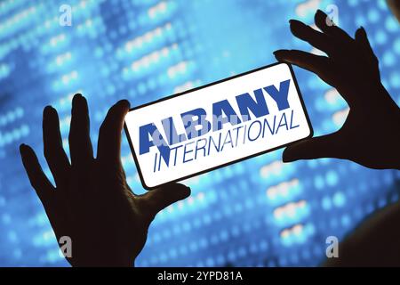 26 febbraio 2024, Brasile. In questa immagine, il logo Albany International Corp. Viene visualizzato sullo schermo di uno smartphone Foto Stock