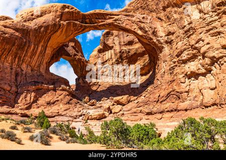 Double Arch nel parco nazionale di Arches, Utah Foto Stock