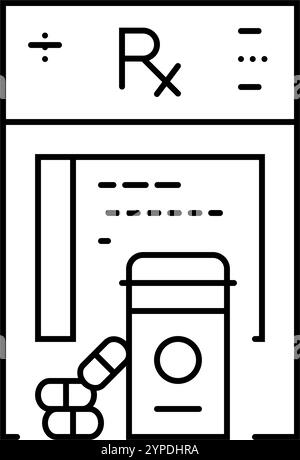 illustrazione vettoriale dell'icona della linea dei farmaci soggetti a prescrizione medica Illustrazione Vettoriale
