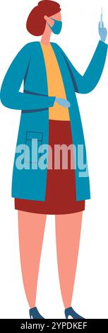 Una donna medico in maschera prepara un'iniezione di vaccino in un ospedale, sottolineando la sicurezza e la professionalità nel settore sanitario Illustrazione Vettoriale