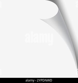 Immagine vettoriale realistica di un angolo arricciato di carta bianca che crea un effetto ombra su uno sfondo vuoto, offrendo un design semplice ma elegante Illustrazione Vettoriale