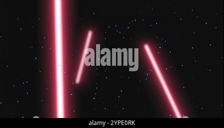 Immagine della neve che cade su linee al neon su sfondo nero Foto Stock