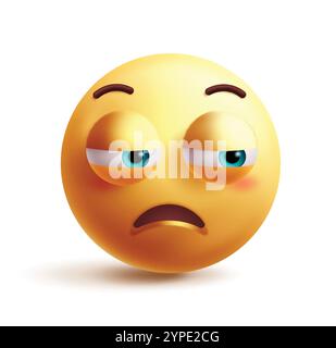 Personaggio clipart 3d emoji volto triste. Personaggio emoji nell'occhio laterale, stanco, deluso, sgombro, infelice, espressione del viso solitaria e turbata. Vettore Illustrazione Vettoriale
