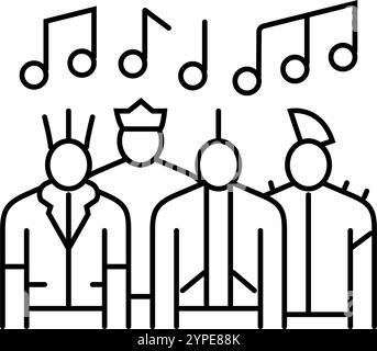 illustrazione vettoriale dell'icona della linea in stile subcultura delle band punk Illustrazione Vettoriale