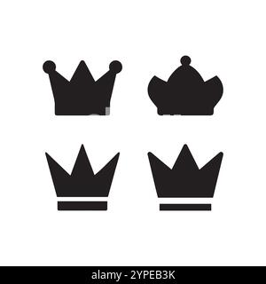 Collezione Crown Vector, simboli di lusso reali, silhouette a corona nera, diversi design a corona, illustrazione vettoriale su sfondo bianco. Illustrazione Vettoriale