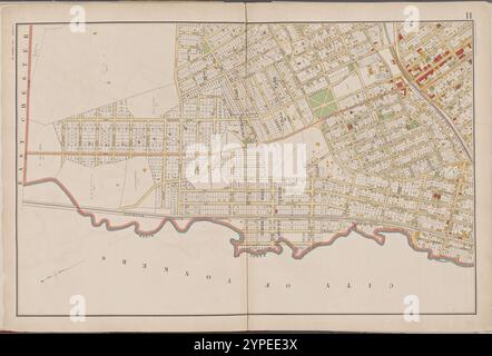 Westchester, Double Page Plate No. 11 [Mappa delimitata da East Chester, E. 2nd St., Mount Vernon Ave., City of Yonkers] 1893 Foto Stock