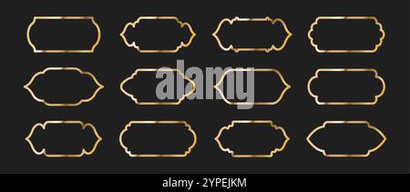 Set di finestre islamiche Shape (forma). Cornici musulmane dorate isolate su sfondo scuro. Collezione di archi in stile orientale. Illustrazione del vettore piatto Illustrazione Vettoriale