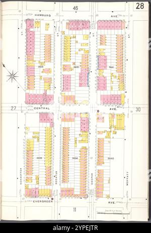 Brooklyn V. 9, Plate No. 28 [Mappa delimitata da Hamburg Ave., Moffatt St., Evergreen Ave., Schaeffer St.] 1884 - 1936 Foto Stock