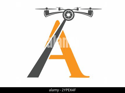 Lettera iniziale concetto del logo del drone per il modello vettoriale del simbolo fotografico Illustrazione Vettoriale
