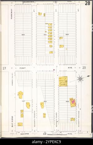 Brooklyn V. 11, Plate No. 28 [Mappa delimitata da Narrows Ave., 72nd St., 2nd Ave., Bay Ridge Parkway] 1884 - 1936 Foto Stock