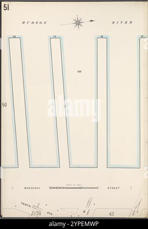 Manhattan, V. 3, placca n. 51 [Mappa delimitata dal fiume Hudson, Marginal St.] 1884 - 1936 Foto Stock