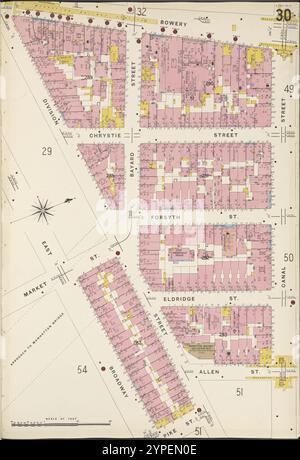 Manhattan, V. 1, targa n. 30 [Mappa delimitata da Bowery, Canal St., Allen St., East Broadway.] 1884 - 1936 Foto Stock