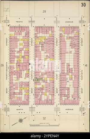 Manhattan, V. 5, targa n. 30 [Mappa delimitata da 10th Ave., West 40th St., 9th Ave., West 37th St.] 1911 Foto Stock