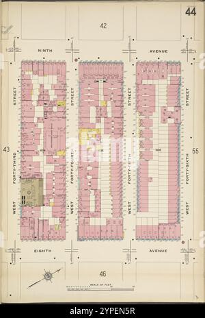 Manhattan, V. 5, targa n. 44 [Mappa delimitata da 9th Ave., West 46th St., 8th Ave., West 43rd St.] 1911 Foto Stock