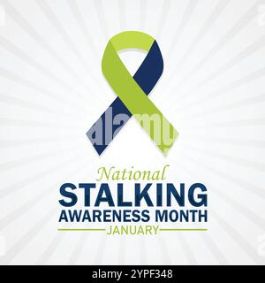 Mese nazionale di sensibilizzazione sullo stalking gennaio. Concetto di vacanza. Modello per sfondo, banner, scheda, poster con iscrizione di testo. Illustrazione vettoriale Illustrazione Vettoriale