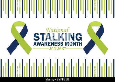 Mese nazionale della consapevolezza dello stalking carta da parati di gennaio con forme e tipografia, banner, cartolina, poster, modello. Illustrazione Vettoriale