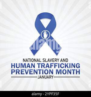 Mese di gennaio per la prevenzione della schiavitù e della tratta di esseri umani. Concetto di vacanza. Modello per sfondo, banner, scheda, poster con iscrizione di testo. Illustrazione Vettoriale