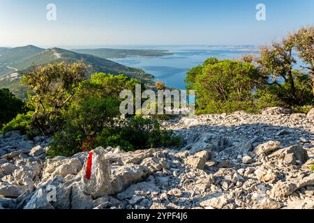 Sentiero escursionistico sul monte Osorcica Televrina sull'isola di Lussino in Croazia Foto Stock