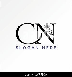 Design del logo concept grafico grafica grafica grafica vettoriale premium originale CN serif font fiore monogramma artistico romantico bellezza natura femminile Illustrazione Vettoriale