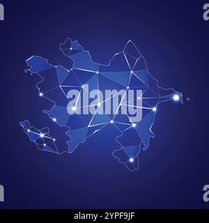 Bassa mappa poly dell'Azerbaigian. Concetto digitale e cibernetico. Illustrazione Vettoriale