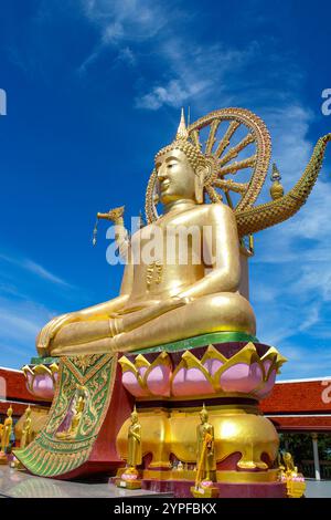 Il Wat Phra Yai, noto in inglese come il Tempio del grande Buddha, è un tempio buddista di Ko Phan, a Koh Samui. La statua è alta 12 metri (39 piedi) e dipinta d'oro, da quando è stata costruita nel 1972, è diventata una delle principali attrazioni turistiche di Ko Samui. Foto Stock