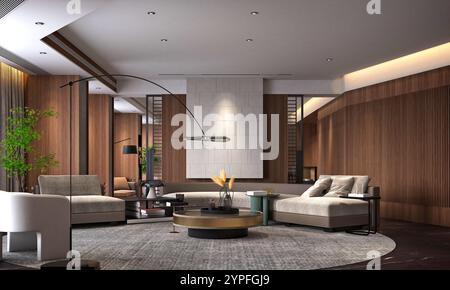 3D render soggiorno moderno Foto Stock