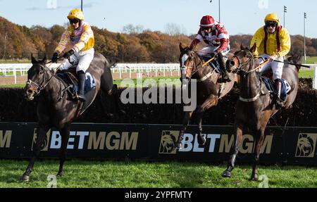 Newcastle, Regno Unito, sabato 30 novembre 2024; Glory and Honour e il fantino Jonathan England vincono la Living North handicap Chase per il formatore Sam England e i proprietari Ursa Ellerby & Partner. Crediti JTW equine Images / Alamy. Foto Stock