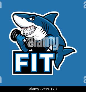 Logo SHARK fitness, Logo fitness creativo, Design logo Shark, Design logo palestra, Logo Shark moderno, logo del marchio fitness, logo professionale Shark, personalizzato Illustrazione Vettoriale