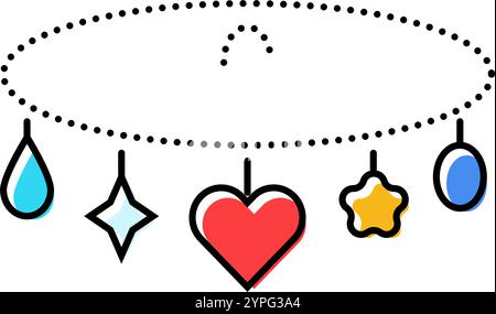 illustrazione vettoriale dell'icona del colore della moda dei gioielli del bracciale ciondolo Illustrazione Vettoriale