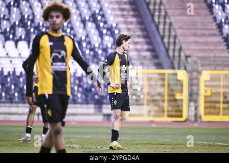 Bruxelles, Belgio. 30 novembre 2024. Glenn Claes di Lierse sembra sventato durante una partita di calcio tra RSCA Futures (U21) e Lierse SK, sabato 30 novembre 2024 a Bruxelles, il giorno 13 della seconda divisione del campionato belga 'Challenger Pro League' 2024-2025. BELGA PHOTO TOM GOYVAERTS credito: Belga News Agency/Alamy Live News Foto Stock