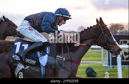 Newcastle, Regno Unito, sabato 30 novembre 2024; Frero Banbou e il fantino Ned Fox vincono la BetMGM Rehearsal handicap Chase per la addestratrice Venetia Williams e il proprietario Mr P. Davies. Crediti JTW equine Images / Alamy. Foto Stock