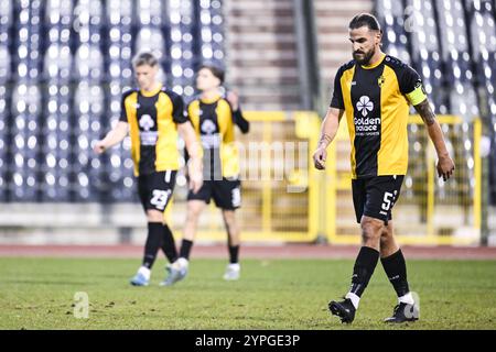 Bruxelles, Belgio. 30 novembre 2024. Pietro Perdichizzi di Lierse sembra sventato durante una partita di calcio tra RSCA Futures (U21) e Lierse SK, sabato 30 novembre 2024 a Bruxelles, giorno 13 della seconda divisione del campionato belga 'Challenger Pro League' 2024-2025. BELGA PHOTO TOM GOYVAERTS credito: Belga News Agency/Alamy Live News Foto Stock