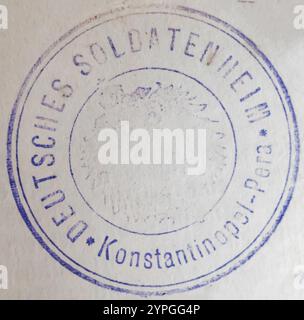 Deutsches Soldatenheim Konstatinopol - Pera francobollo nel libro Foto Stock