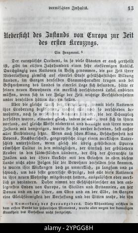 Panoramica dell'Europa al momento della prima crociata - Friedrich Schiller - Sammtliche Werke - Verlag der Gottaschen Buchhandlung Stoccarda - 1867 Foto Stock