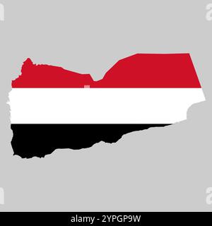 Schema della mappa dello Yemen sullo sfondo della bandiera nazionale Illustrazione Vettoriale