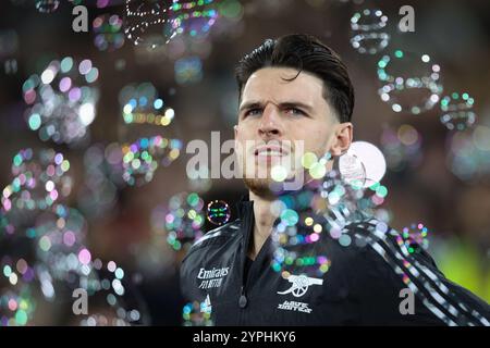 LONDRA, Regno Unito - 30 novembre 2024: Declan Rice dell'Arsenal in vista della partita di Premier League tra il West Ham United e l'Arsenal FC al London Stadium (credito: Craig Mercer/ Alamy Live News) Foto Stock