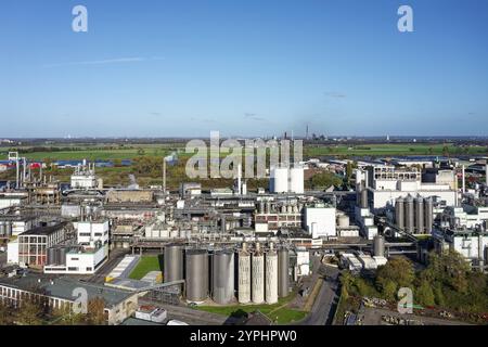 Fabbrica di amido di mais in un porto sul fiume Reno, nella Renania settentrionale-Vestfalia Foto Stock