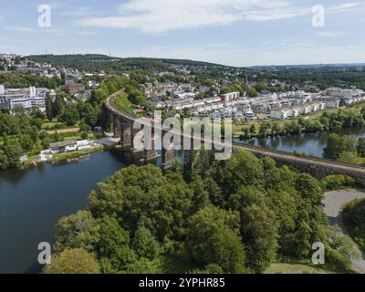 La ? Viadotto della Ruhr? Tra le città di Herdecke e Hagen attraversa il fiume Ruhr come viadotto ferroviario e si trova nella Renania settentrionale-Vestfalia. Il Foto Stock