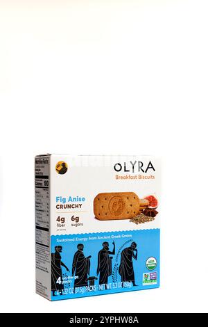 Biscotti Olyra per colazione a base di antichi cereali greci come farro e Lupine. Foto Stock